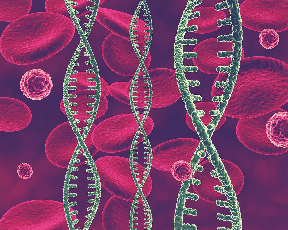 DNA strands, virus cells and blood cells