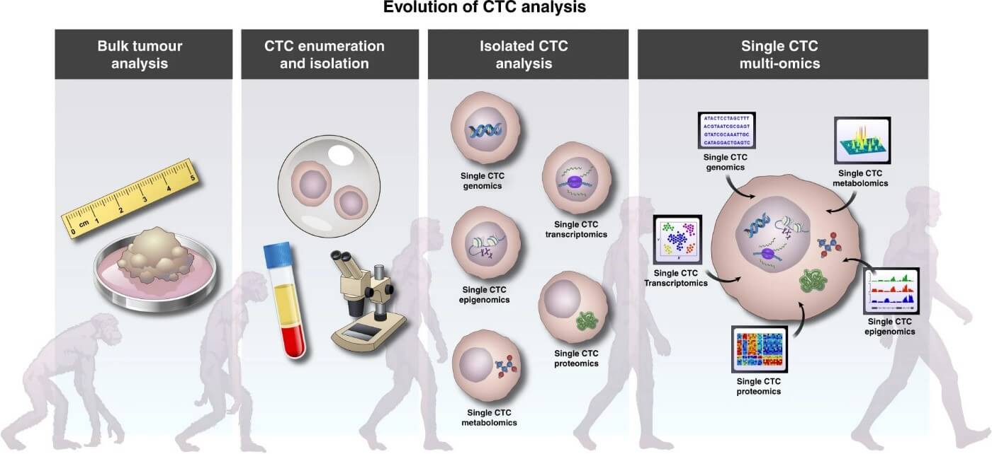 The steps through which single CTC multi-omics developed, as the integration of the separate omics analysis workflows and resulting data mean the future for CTC analysis.